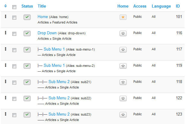 Joomla Sub Menus